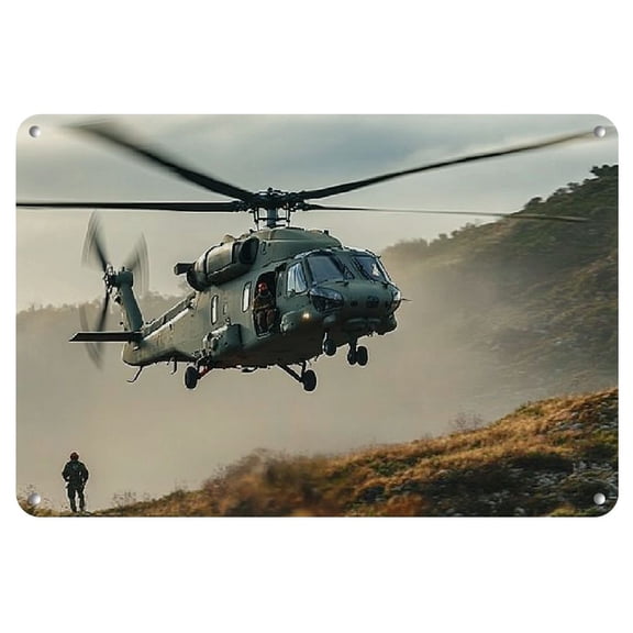 Vintage Helicopter Metal Poster - Retro Wall Art, Durable Aluminum Construction, 12x8 Inches - Ideal for Home, Office, Garage Decor & Parties