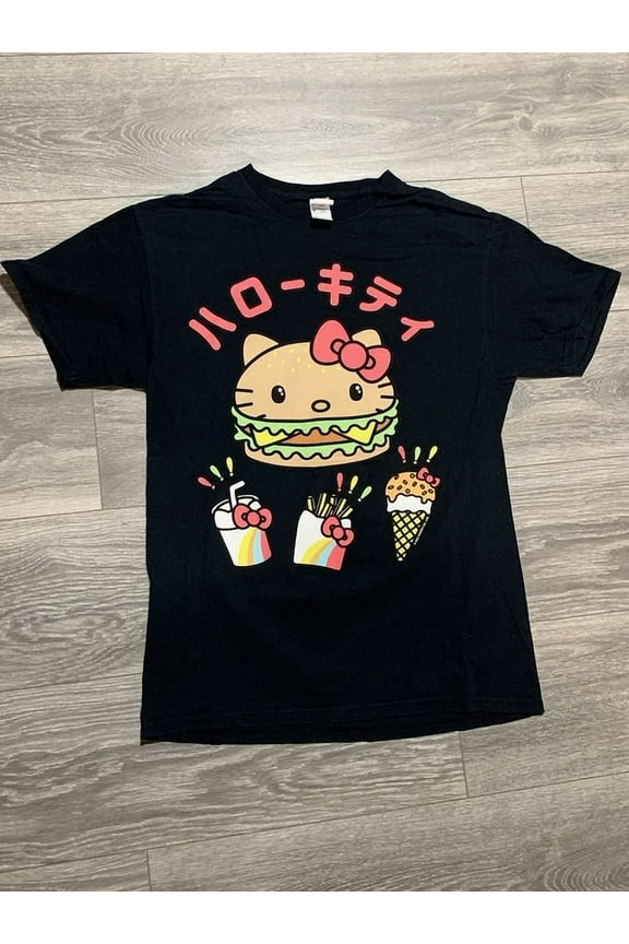 Vintage Hello Kitty Sanrio Burger Japanese Kawaii 100% Cotton M Shirt Best Birthday Gifts