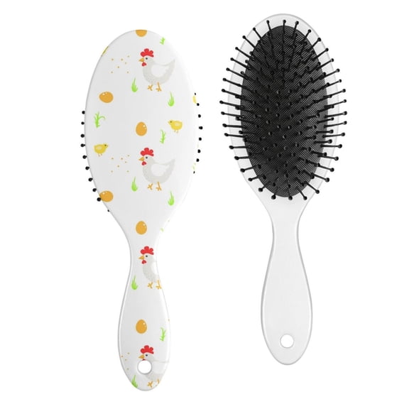 Vintage Hen Design Hair Brush - No-Pull Bristles for Fine/Thick Hair, Ideal for Travel & Home