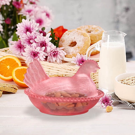 Vintage Hen on Nest Dish with Lid - Pedestal Rooster Glass Candy Bowl, Colorful Crystal Candy Jar for Snacks, Dessert, Cookies | Home Kitchen Office Tabletop Decor