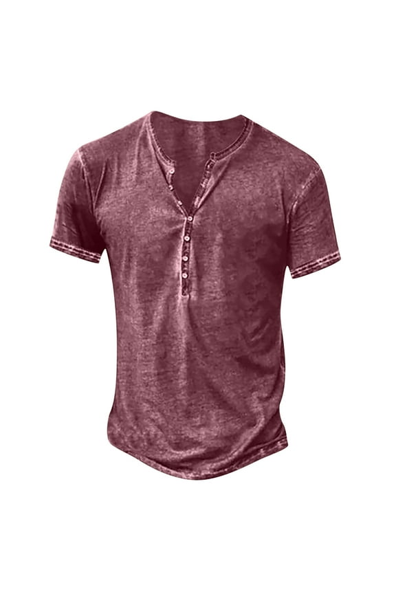 Vintage Henley Shirt for Mens Fashion Casual Short Sleeve Half Button up Cotton Tee Shirt Fall Summer Tops M-4XL (4X-Large, Wine)