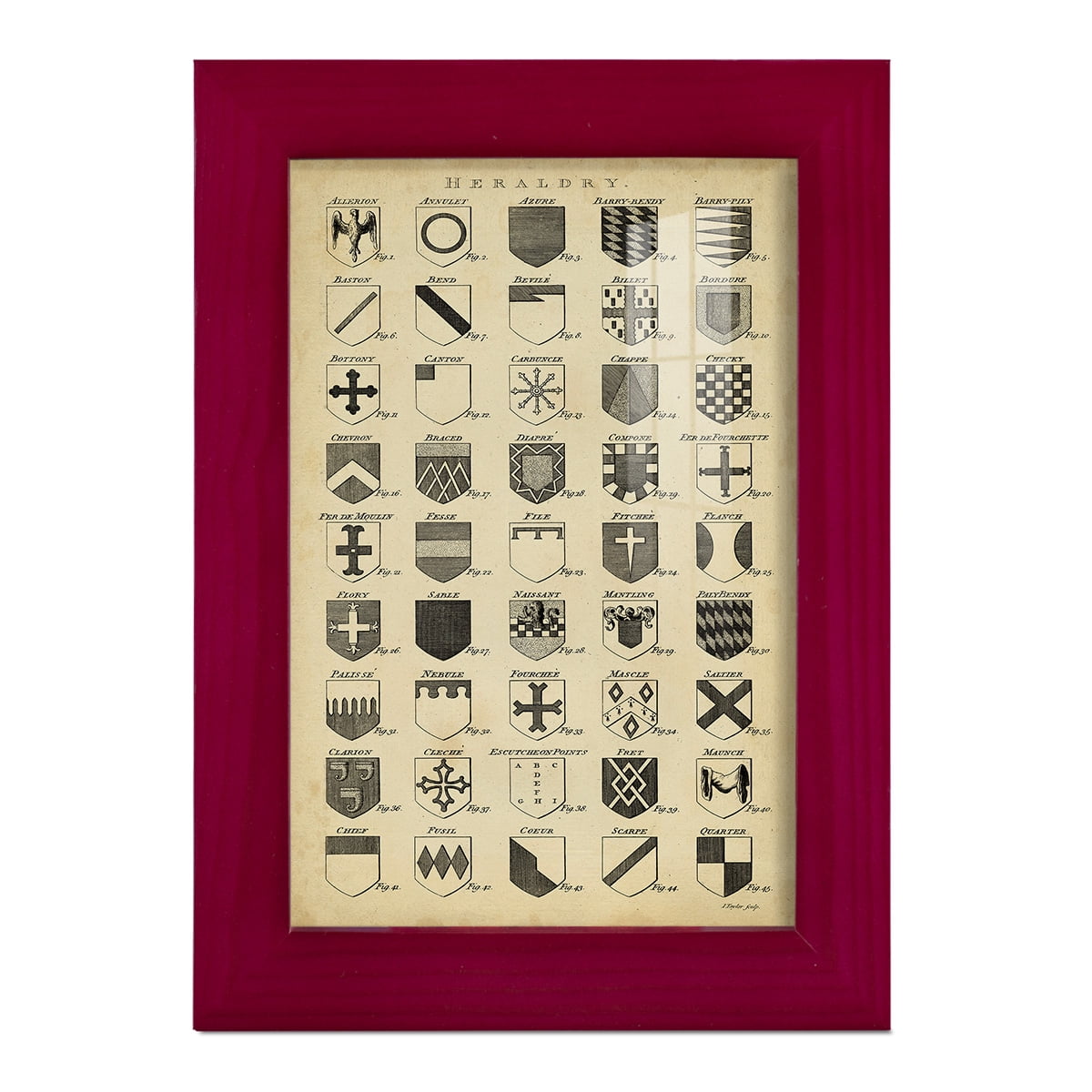 Vintage Heraldry I -Framed Print w/glass-Cherry Red