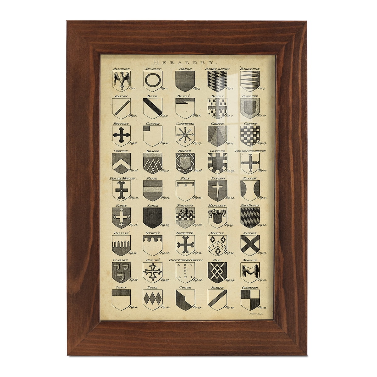 Vintage Heraldry I -Framed Print w/glass-Chestnut
