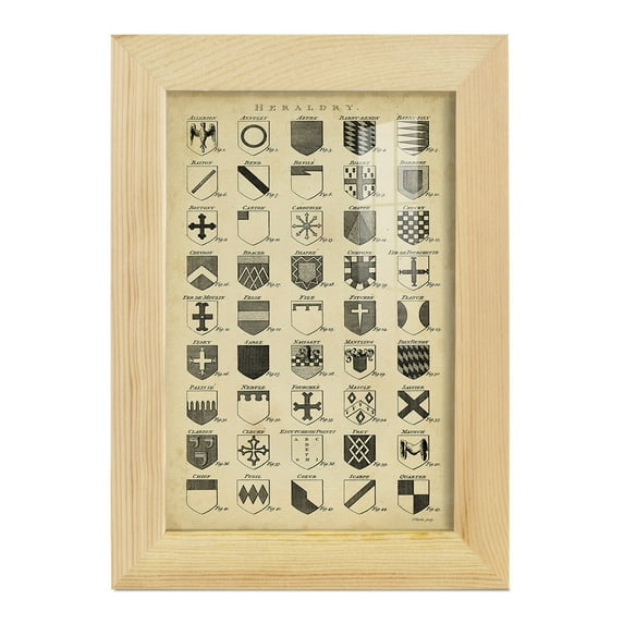 Vintage Heraldry I -Framed Print w/glass-Natural Wood