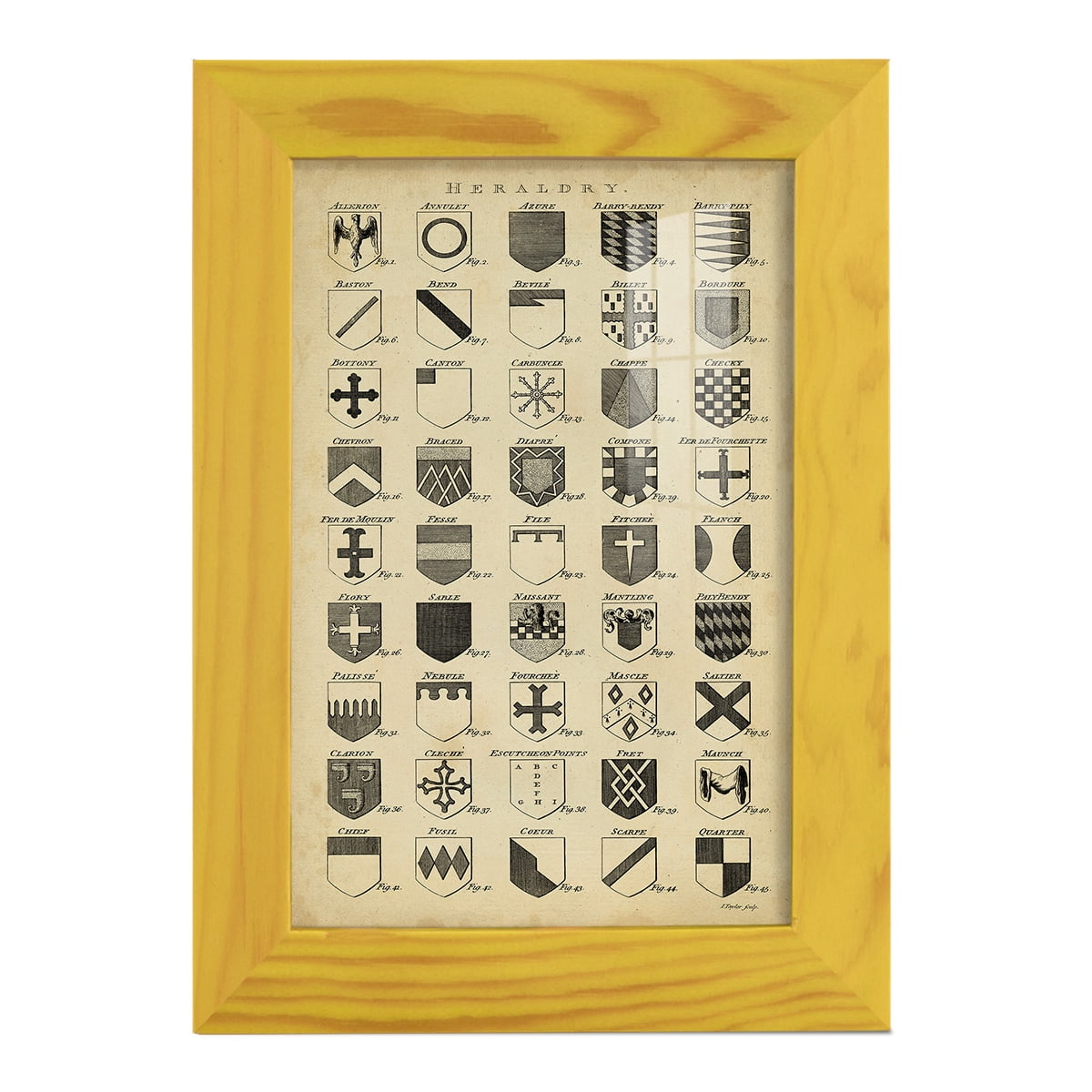 Vintage Heraldry I -Framed Print w/glass-Sunflower Yellow