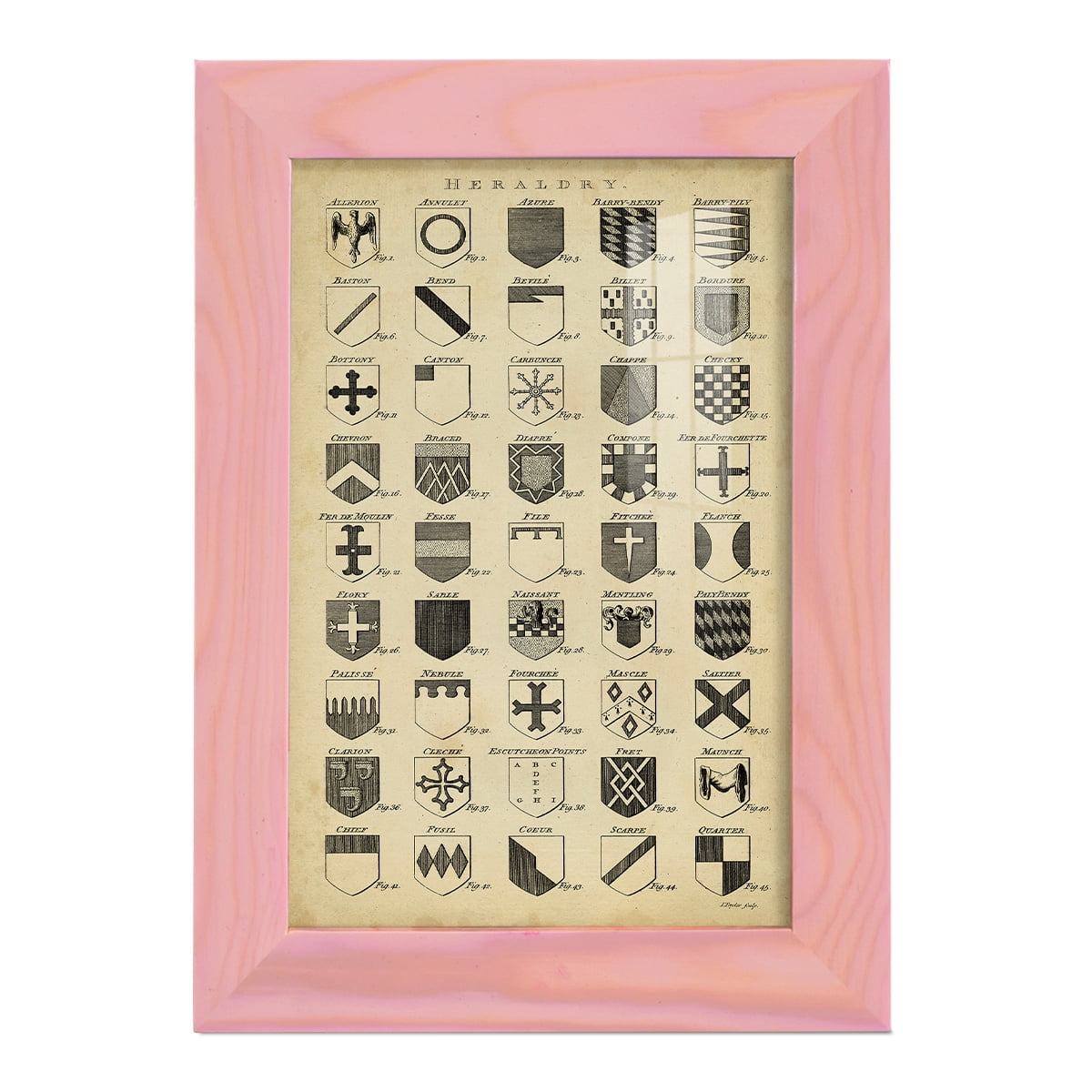Vintage Heraldry I -Framed Print w/glass-Sunset Pink