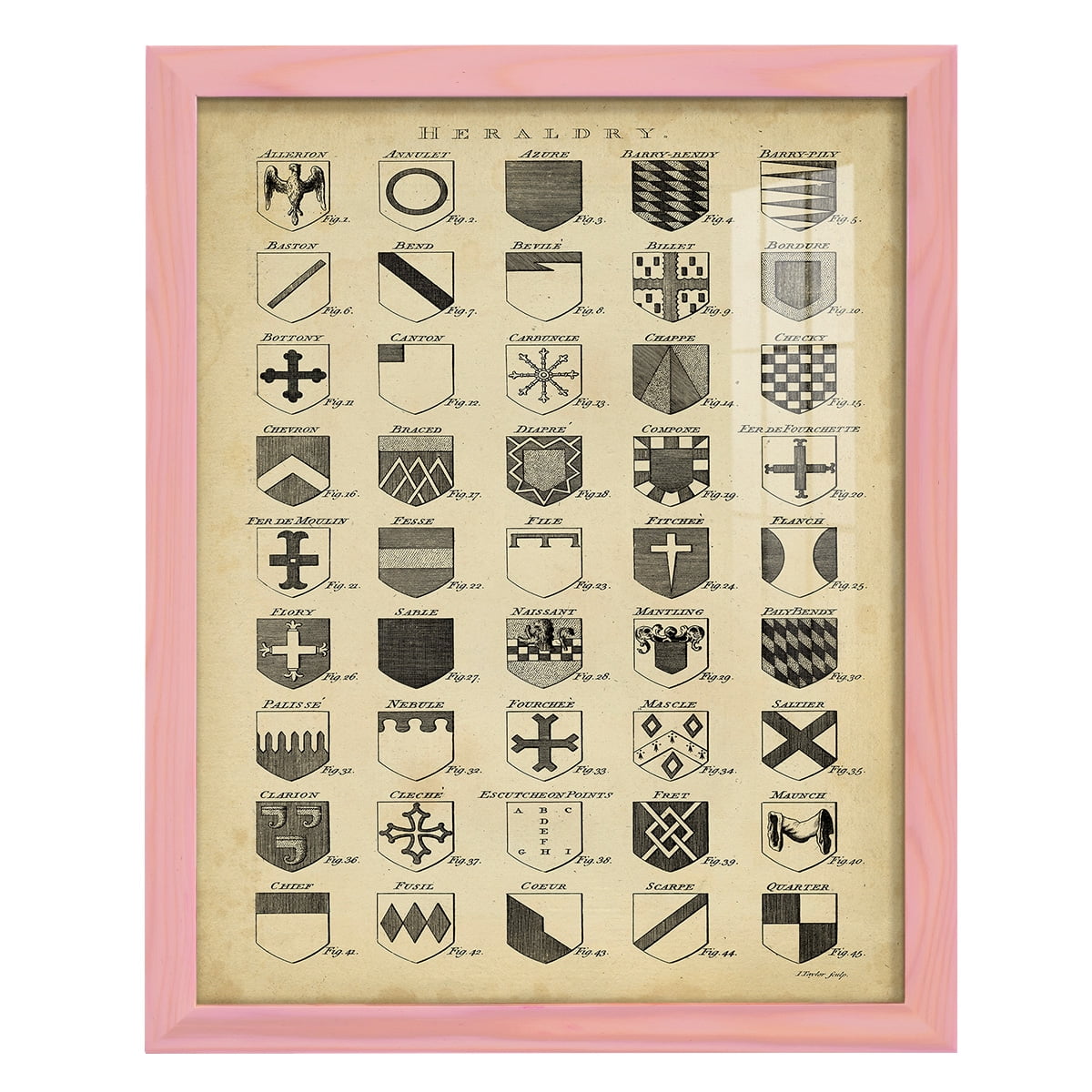 Vintage Heraldry I -Framed Print w/glass-Sunset Pink