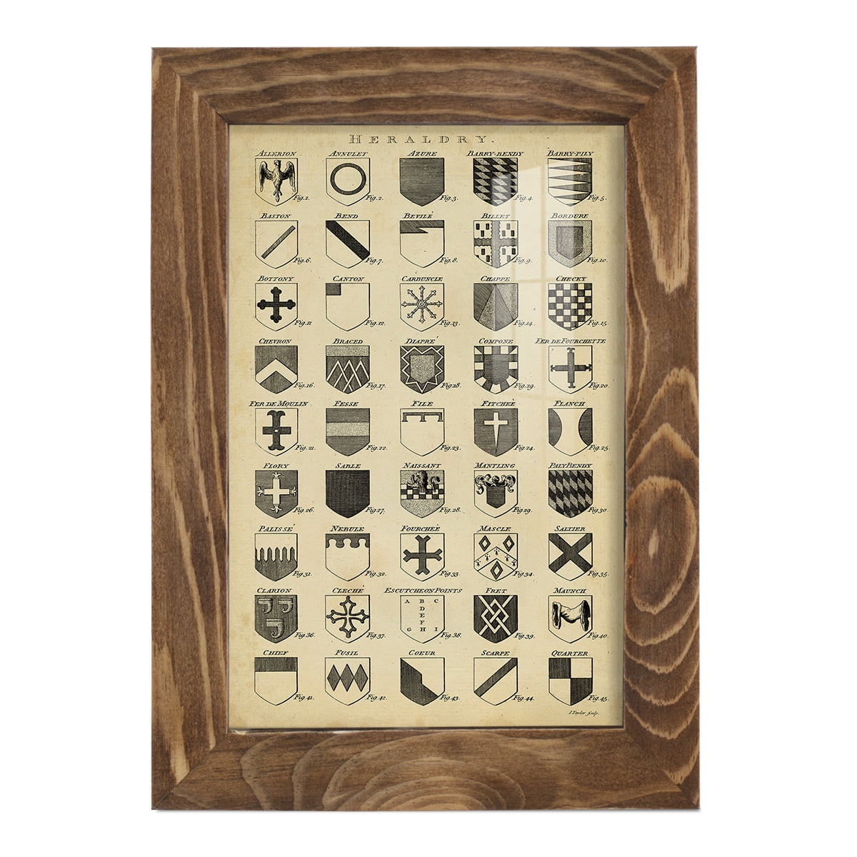 Vintage Heraldry I -Framed Print w/glass-Walnut
