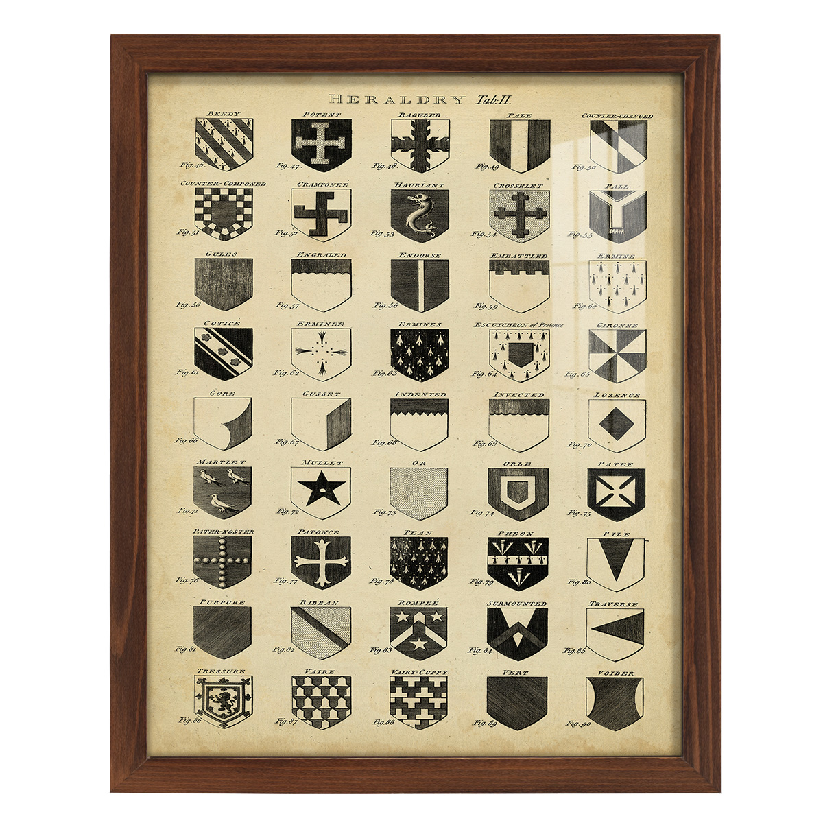 Vintage Heraldry II -Framed Print w/glass-Chestnut