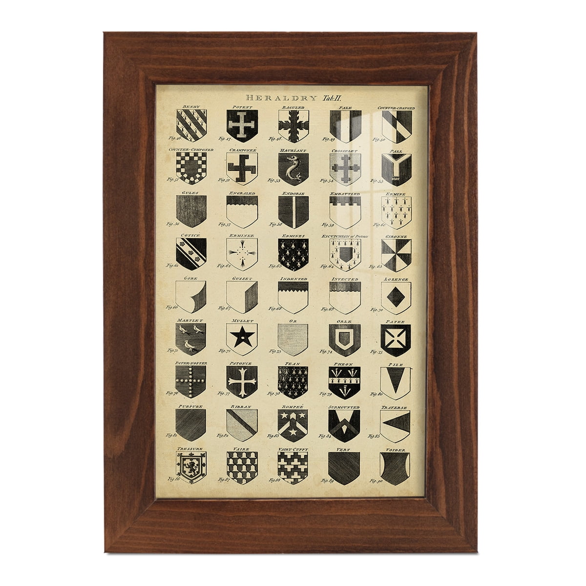 Vintage Heraldry II -Framed Print w/glass-Chestnut