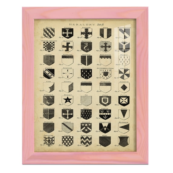 Vintage Heraldry II -Framed Print w/glass-Sunset Pink
