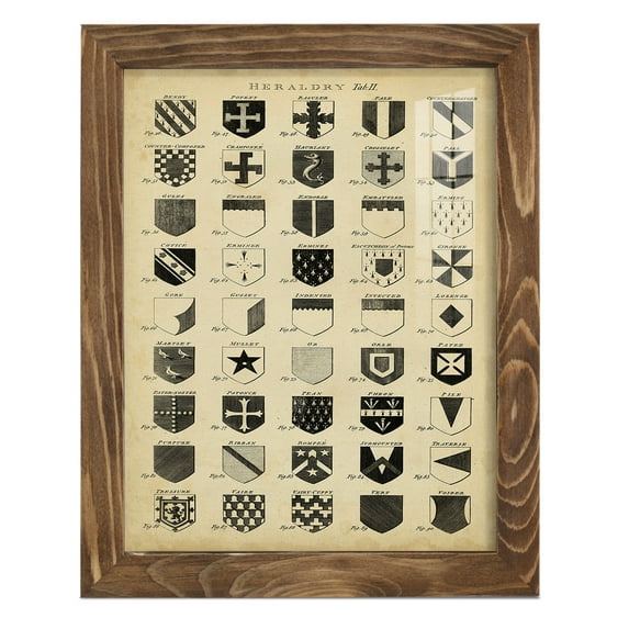 Vintage Heraldry II -Framed Print w/glass-Walnut