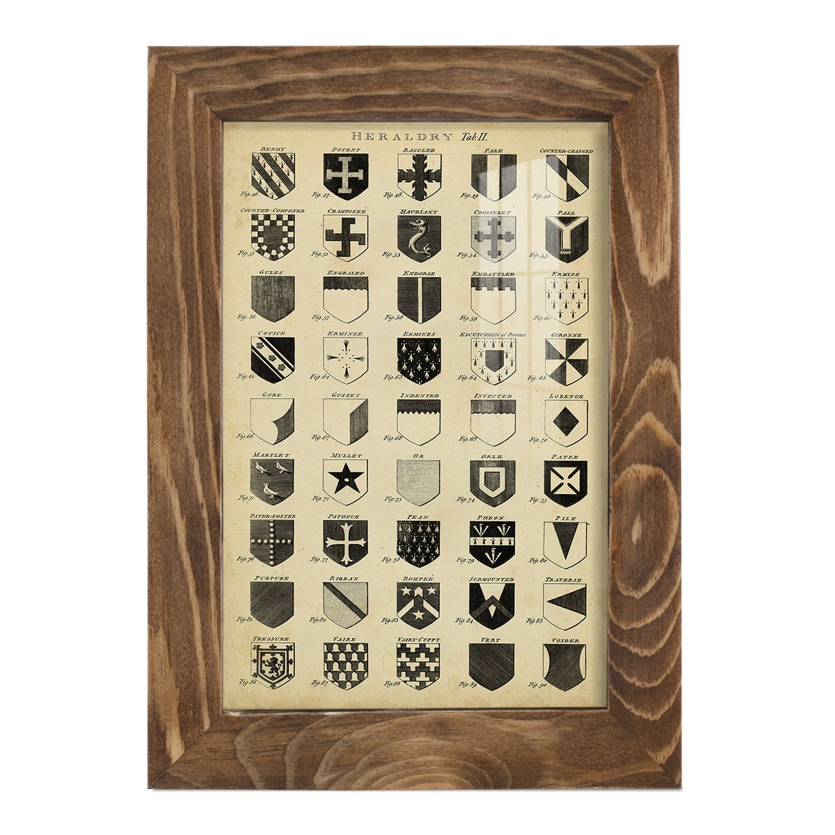 Vintage Heraldry II -Framed Print w/glass-Walnut