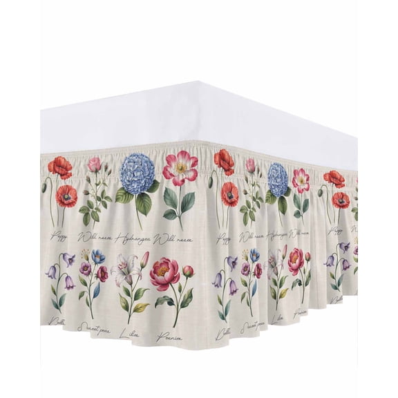 Vintage Herb Bed Skirt Pastoral Floral Country Decoration Bed Skirts Queen Size 16 Inch Drop, Wrap Around Dust Ruffle&nbsp;Bedskirt with Adjustable Elastic Belt for Queen Size Beds