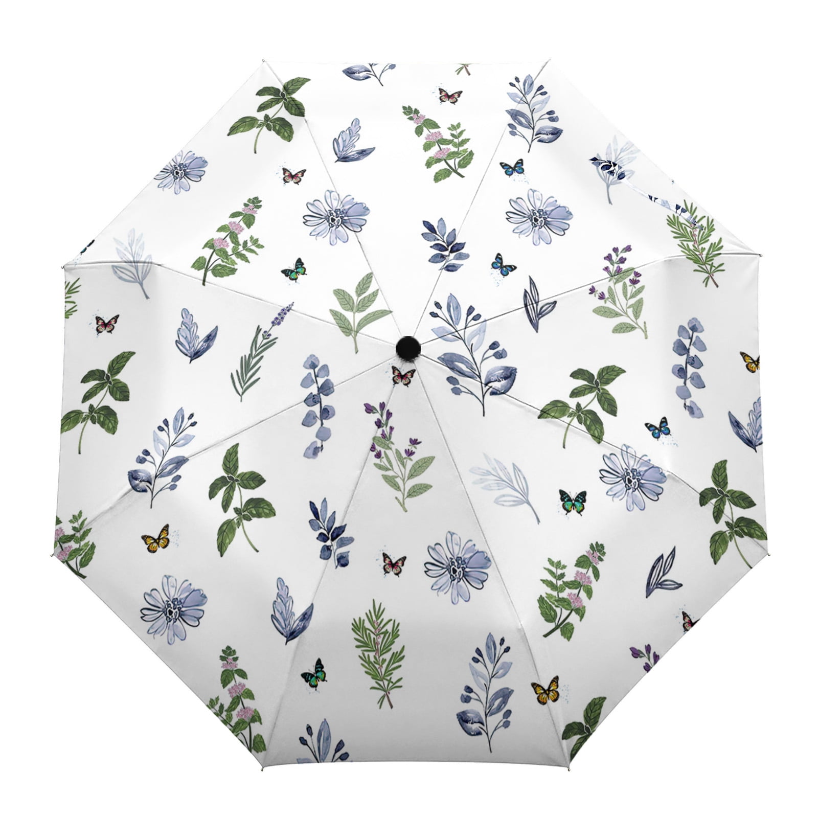 Vintage Herb Floral Texture Automatic Umbrella Travel Folding Umbrella