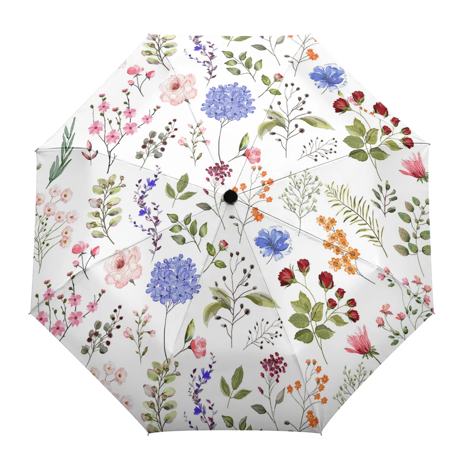Vintage Herb Floral Texture Automatic Umbrella Travel Folding Umbrella