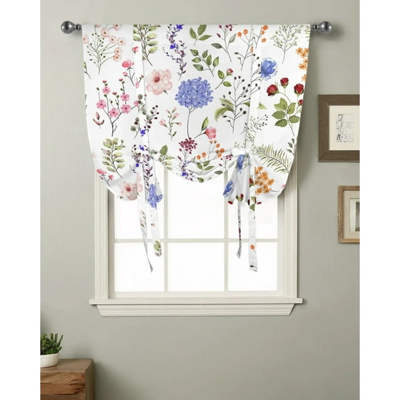 Vintage Herb Floral Texture Window Curtain for Living Room Kitchen Tie-up Roman Curtain Home Decor Balcony Blinds Drapes