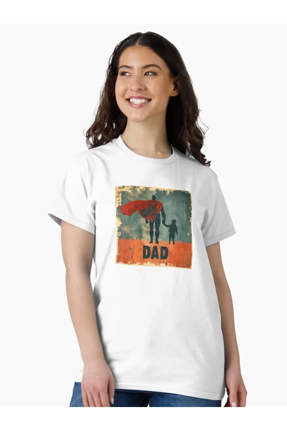 Vintage Hero Dad T-Shirt Father And Child Super Dad Graphic Tee Funny Father's Day Gift for Dad From Son Daughter Family Retro Dad Shirt