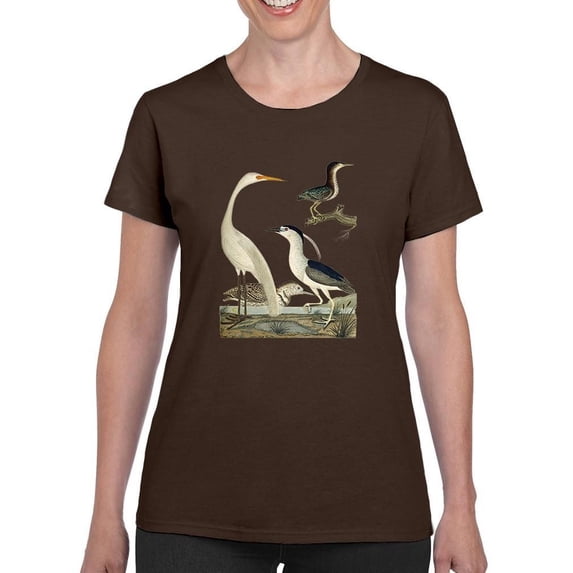 Vintage Heron Family T-Shirt Women -Alexander Wilson Designs, Female Large