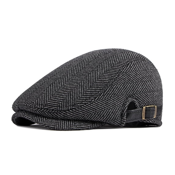 Vintage Herringbone Tweed Ivy Cap for Men Adjustable Strap Flat Newsboy Cap Classic Driving Cabbie Hat Breathable Casual Outdoor Beret Hat