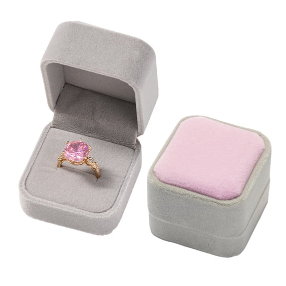 Vintage Hexagon Velvet Jewelry Single Ring Box Empty Case Holder for Engagement Wedding Ceremony Valentines Day Gift Organizer Pink Gray