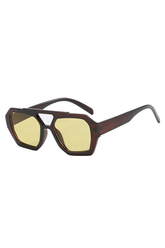 Vintage Hexagonal Thick Rim Sun Eyewear With Multi Tone Tinted Lenses, Retro Square Outdoor Eye Shield For Driving Travel Casual Daily Fashion Outfit Accessory