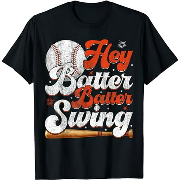 Vintage Hey Batter Batter Swing Baseball Player T-Shirt