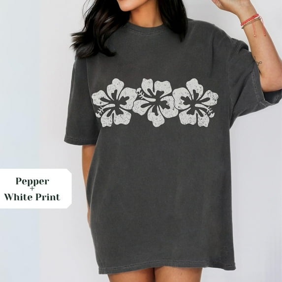Vintage Hibiscus Flower Beach Tee, Color Tshirt, Oversized Summer Shirt, 90s Vacation Aesthetic