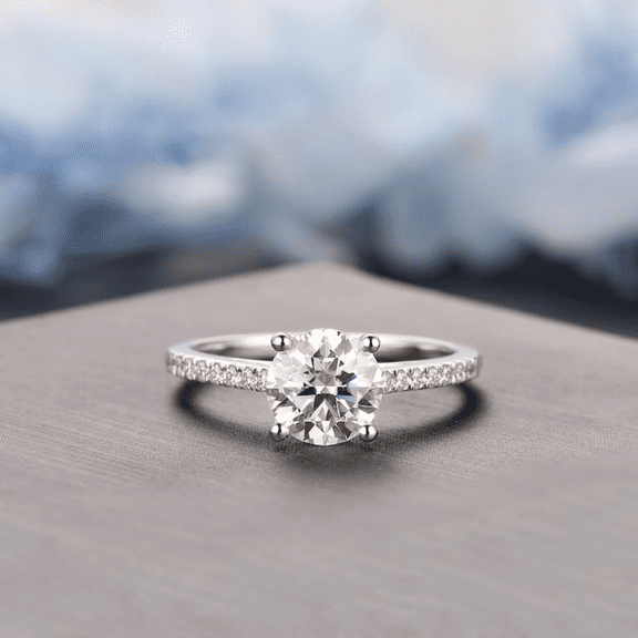 Vintage Hidden Halo Diamond Ladies Ring in 925 Sterling Silver- 1.25CT Round 7mm Diamond Wedding Ring- Proposal Ring