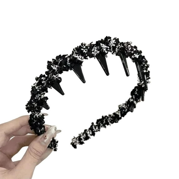 Vintage High Cranium Artificial Pearl Hairband,2025 New zig zag Headbands High Cranium Headbands For Women's Hairband with Teeth (Black)