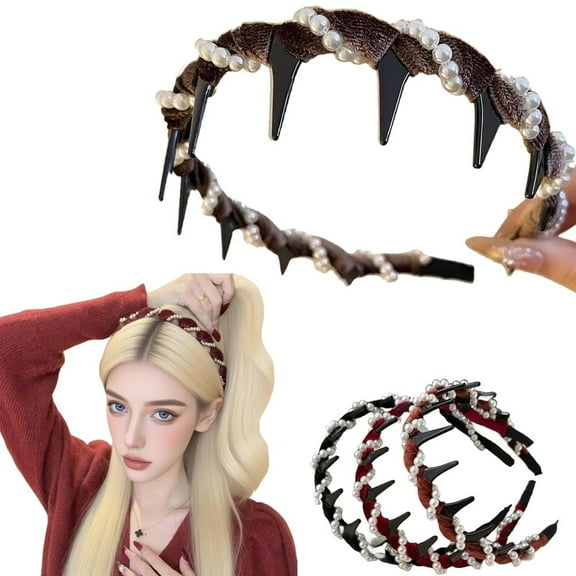 Vintage High Cranium Artificial Pearl Hairband, Girls Fashion Hair Accessories Gifts, Women Elegant Beaded Decorative Hair Bands, Wedding Home Non Slip Stylish Bling Hairs Hoop with Teeth