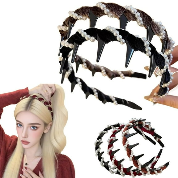 Vintage High Cranium Artificial Pearl Hairband, Girls Fashion Hair Accessories Gifts, Women Elegant Beaded Decorative Hair Bands, Wedding Home Non Slip Stylish Bling Hairs Hoop with Teeth