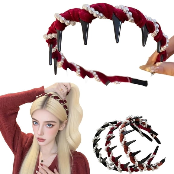 Vintage High Cranium Artificial Pearl Hairband, Girls Fashion Hair Accessories Gifts, Women Elegant Beaded Decorative Hair Bands, Wedding Home Non Slip Stylish Bling Hairs Hoop with Teeth