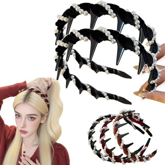 Vintage High Cranium Artificial Pearl Hairband, Girls Fashion Hair Accessories Gifts, Women Elegant Beaded Decorative Hair Bands, Wedding Home Non Slip Stylish Bling Hairs Hoop with Teeth