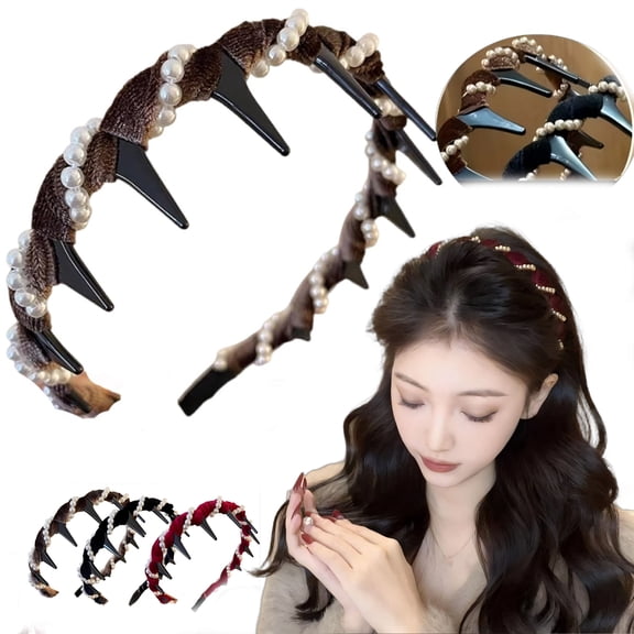 Vintage High Cranium Artificial Pearl Hairband, New Artificial Pearl Headbands with Teeth Hoop, Hair Bands For Women's Hair, Party Wedding Home Hairband