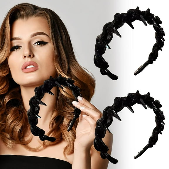 Vintage High Cranium Hairband, Elegant Braided Headbands for Women with Teeth Hoop, Bridal Hair Hoop Hairs Accessories, Wedding Party Home Headwear (2Pcs Black, 1 Count (Pack of 1))