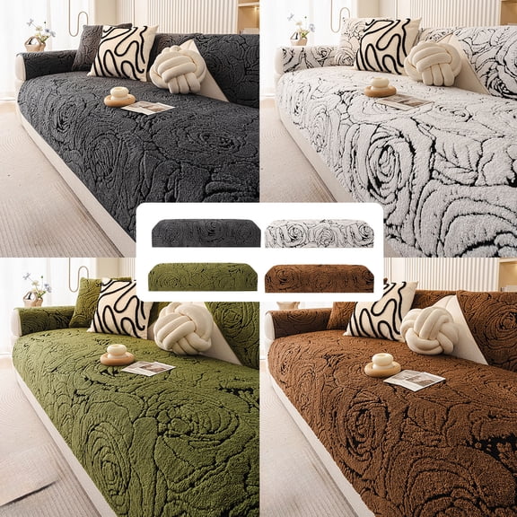 Vintage High-End Sofa Cushion, Thickened Winter Furniture Protector, Fixed Non-Slip Couch Cover Cloth, Luxurious Plush Seat Pad for Living Room, Durable Decorative Home Decor, By UKHCCC