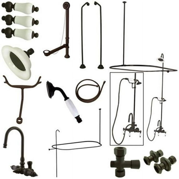 Vintage High Rise Gooseneck Clawfoot Tub & Shower Package with Porcelain Lever Handles, Oil Rubbed Bronze