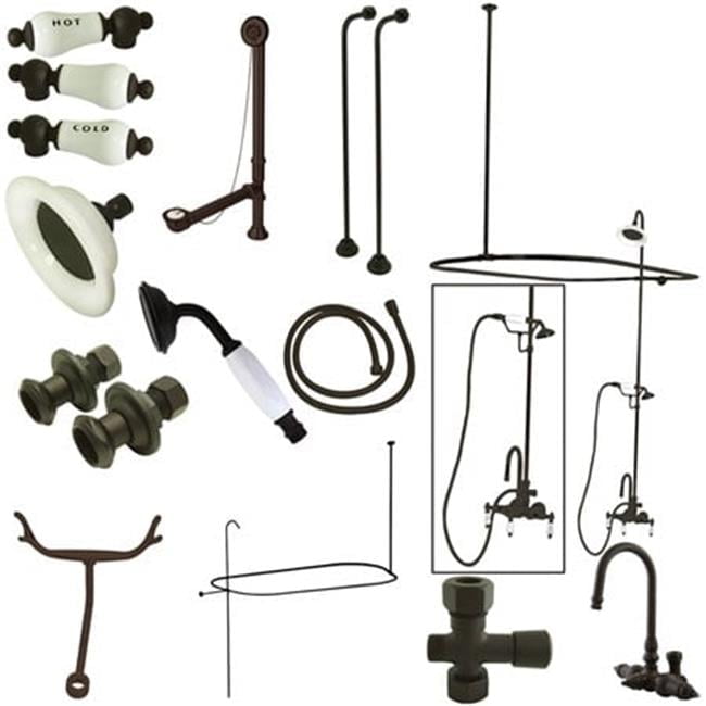 Vintage Oil Rubbed Bronze Clawfoot Tub Faucet Package with Shower Enclosure