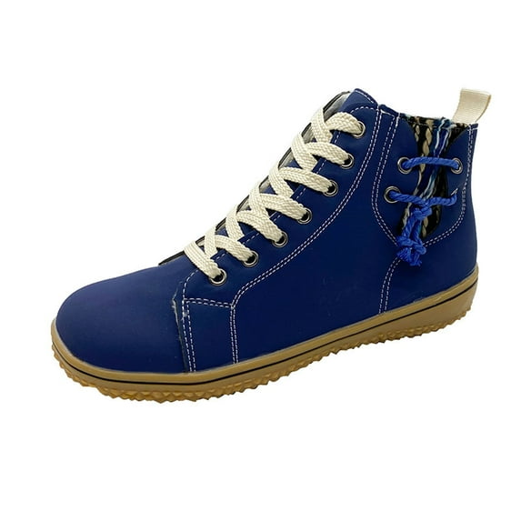 Vintage High Top Sneakers for Women Flat Heeled Ankle Boots Side Zipper Outdoor Lace-up Hiking Cross Country Shoes