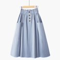 thumbnail image 1 of Vintage High Waist A Line Midi Skirt For Women Solid Button Skirts With Pockets Elastic Waist Beige One Size,  RoyalBlue, 1 of 6
