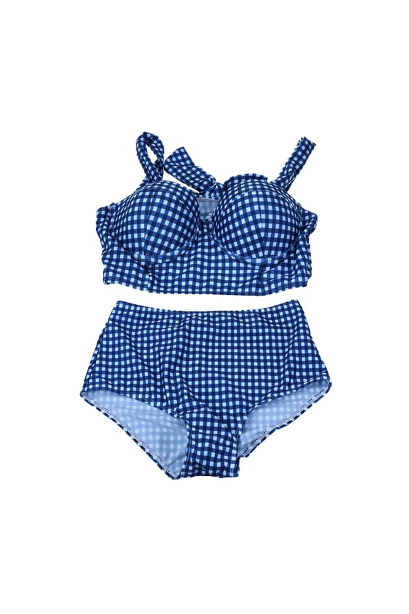 Korean Style High Waisted Swimsuit for Women Navy Cheeky Design