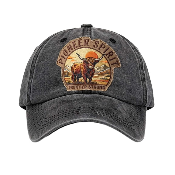 Vintage Highland Cow Baseball Cap - Cute Cow Logo Adjustable Trucker Hat, Casual Outdoor Sun Hat for Men & Women, Daily Wear & Travel Hat