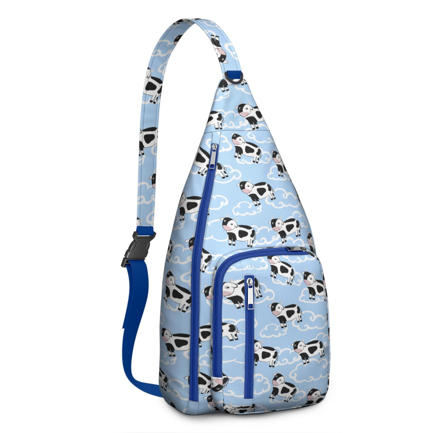 Vintage Highland Cow Print Sling Backpack – Cute Farmhouse Floral Cow Crossbody Bag for Women & Men, Lightweight Hiking Daypack