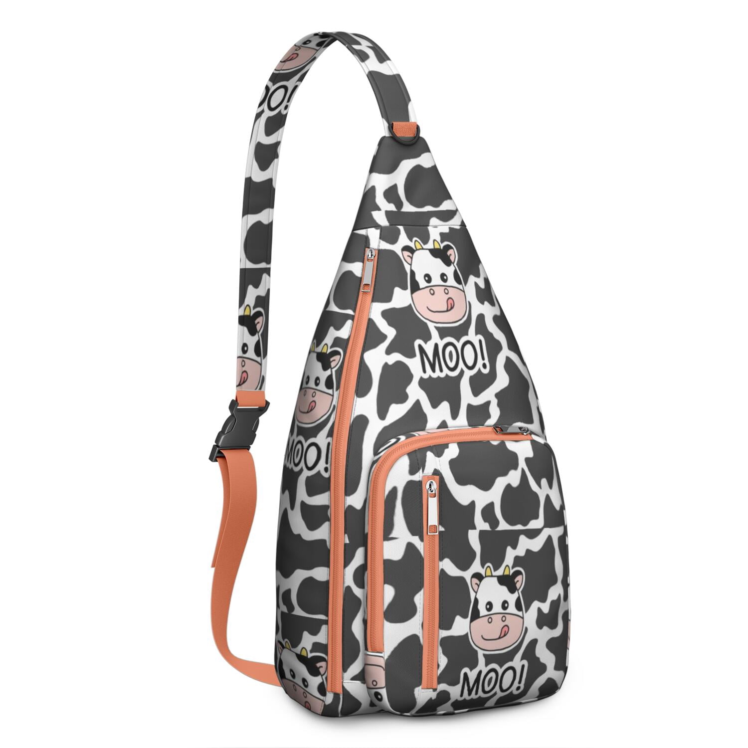 Vintage Highland Cow Print Sling Backpack – Cute Farmhouse Floral Cow Crossbody Bag for Women & Men, Lightweight Hiking Daypack