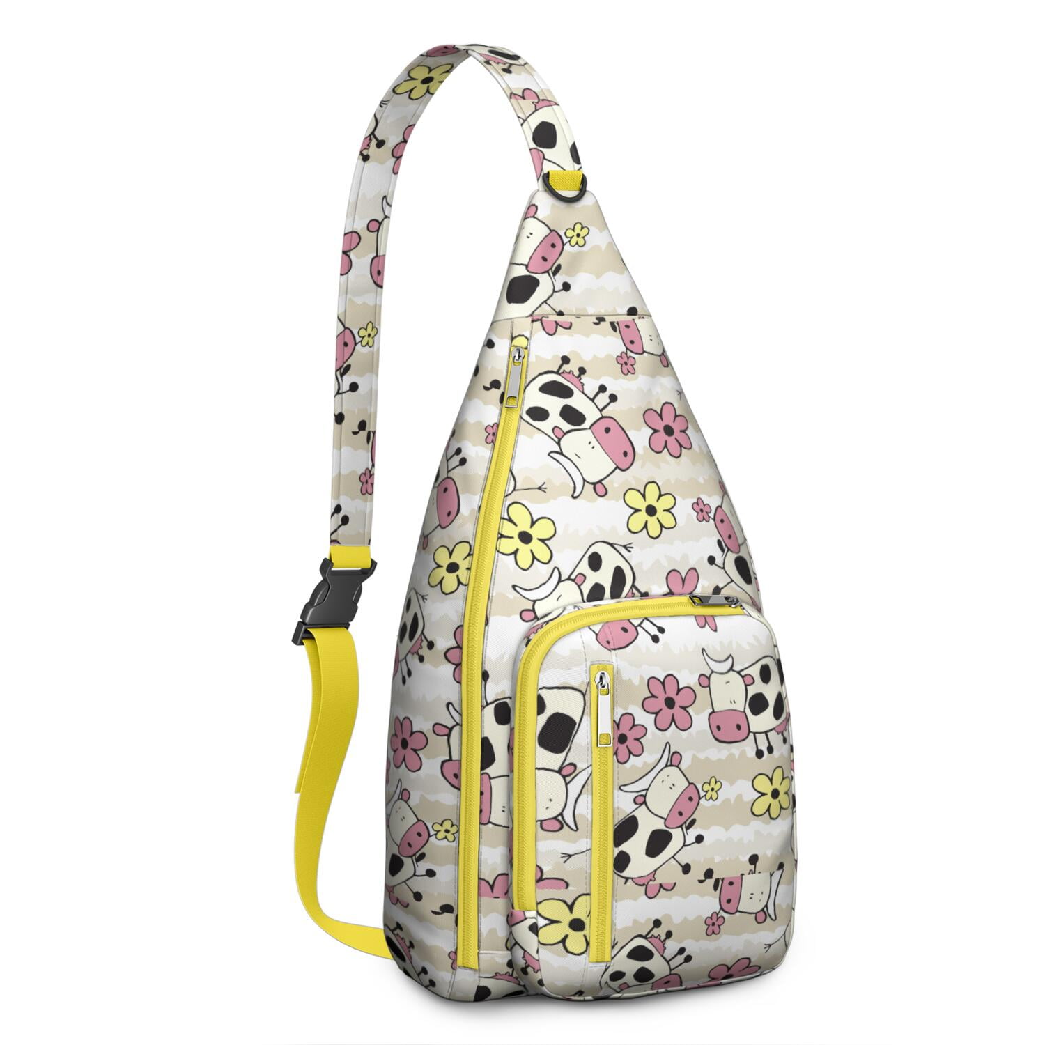 Vintage Highland Cow Print Sling Backpack – Cute Farmhouse Floral Cow Crossbody Bag for Women & Men, Lightweight Hiking Daypack