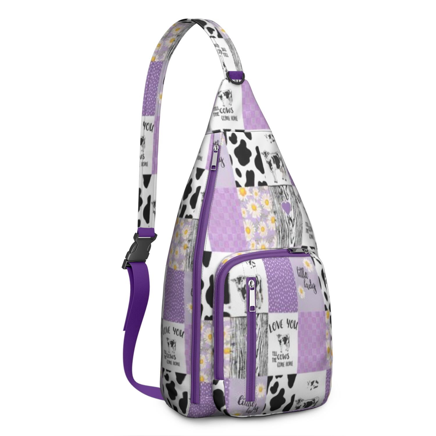Vintage Highland Cow Print Sling Backpack – Cute Farmhouse Floral Cow Crossbody Bag for Women & Men, Lightweight Hiking Daypack