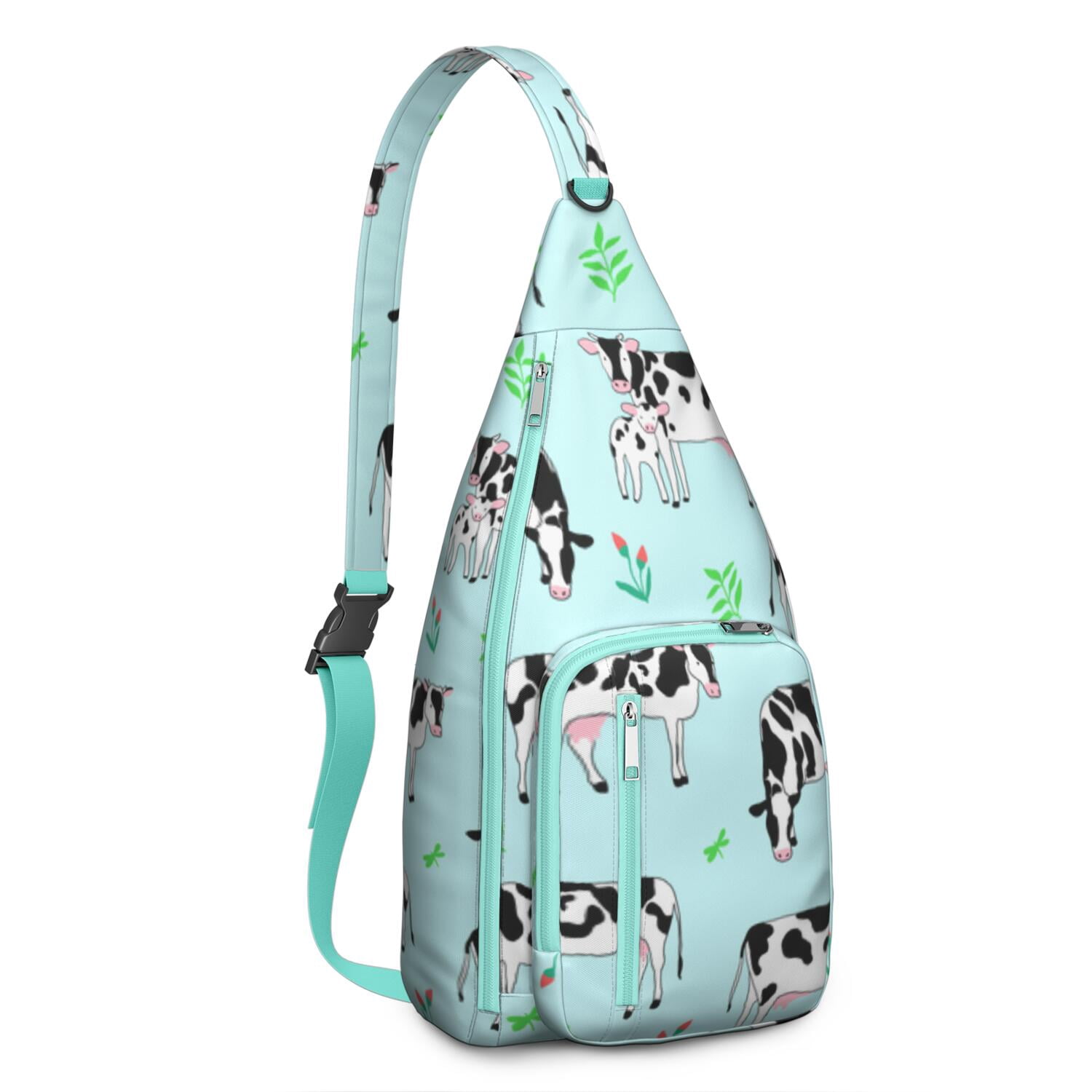 Vintage Highland Cow Print Sling Backpack – Cute Farmhouse Floral Cow Crossbody Bag for Women & Men, Lightweight Hiking Daypack