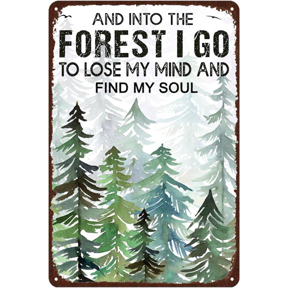 Vintage Hiking Forest Quote Metal Tin Wall Decor Sign 8x12 Inch