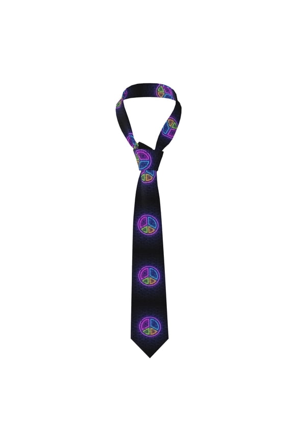 Vintage Hippie Neon Peace Sign Men's Formal Necktie Business Suit Accessory Ties for Weddings Banquets Office Gift